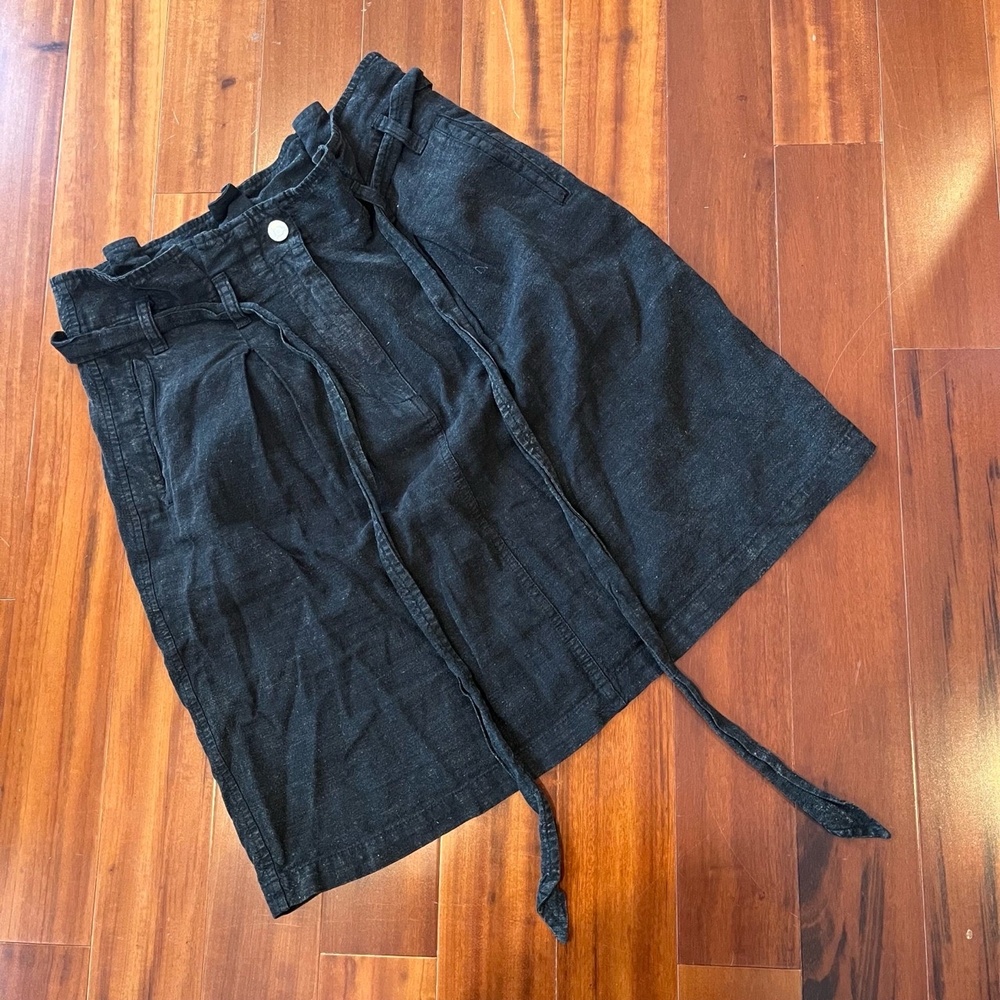 Anthropologie Pilcro Black Skirt Belted A-Line Mini Knee Length Faded Look Sz 8